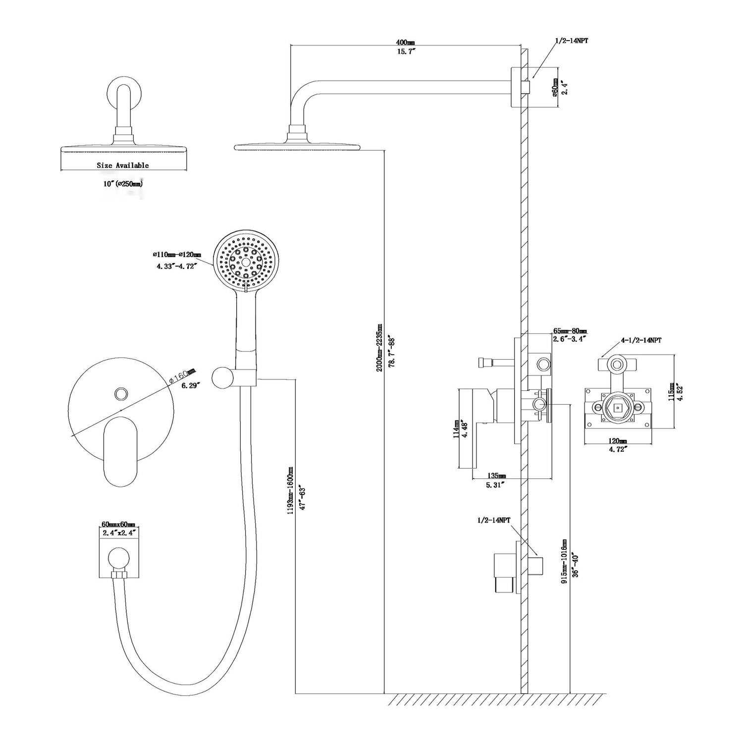 Dual Shower Head System With Rain Shower And Handheld, Wall Mounted, 10&quot; Round Design - Brushed Nickel