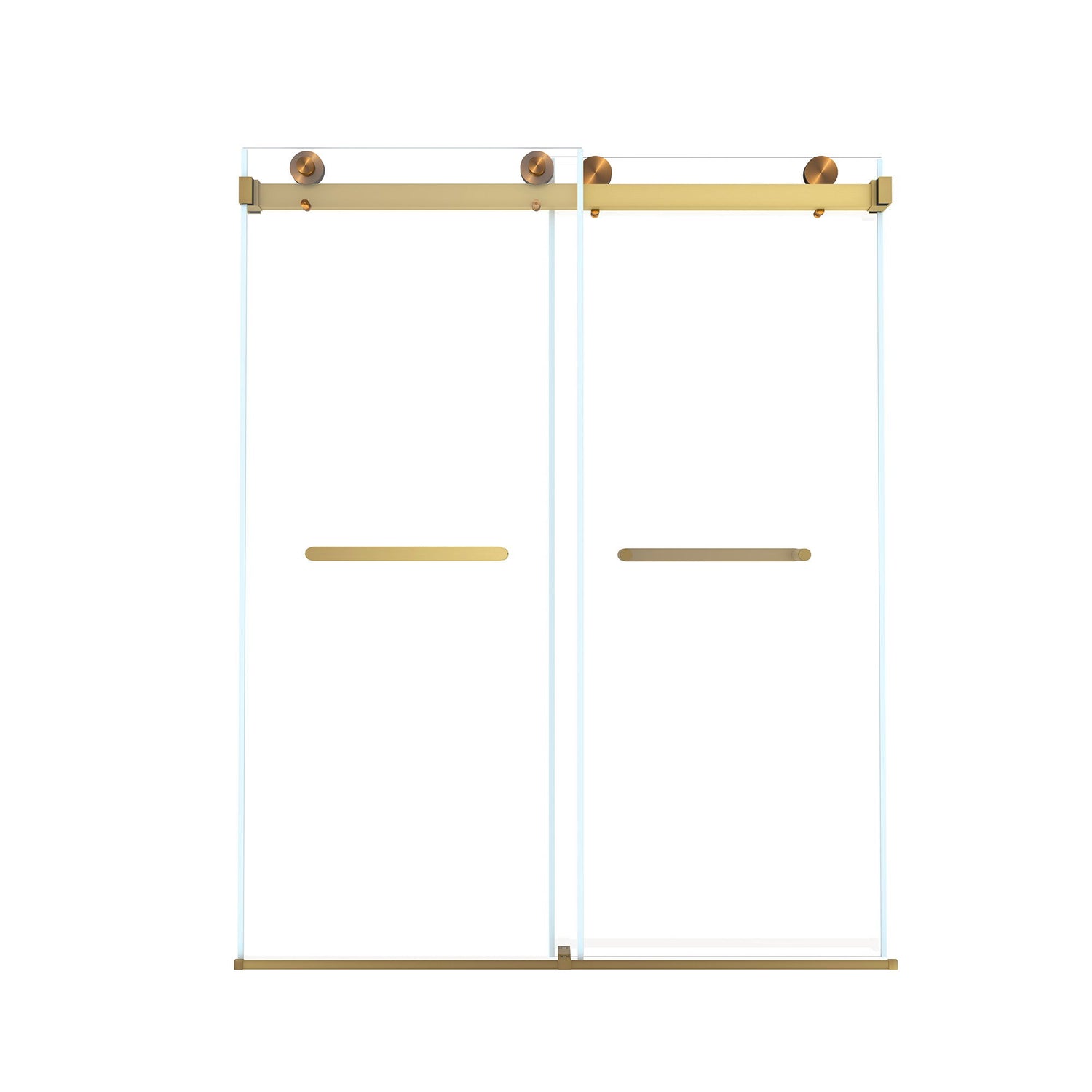Frameless Double Sliding Shower Door, Tempered Glass, Explosion Proof Film, Square Tube Track - Brushed Gold