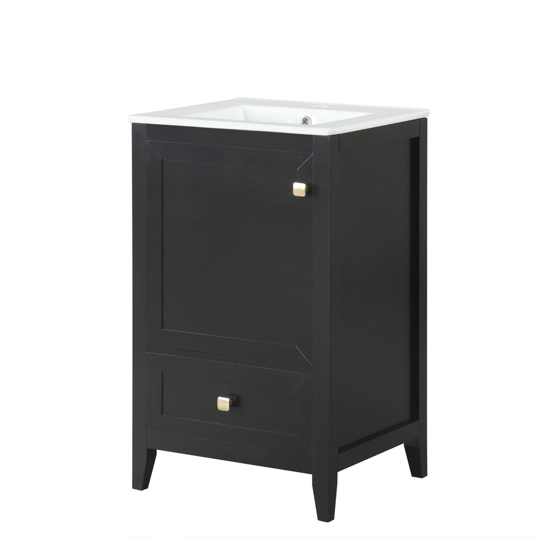 20" Bathroom Vanity With Sink Cabinet With Soft Closing Door, Drawer &amp; Storage Rack - Black