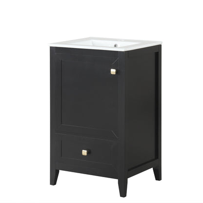 20" Bathroom Vanity With Sink Cabinet With Soft Closing Door, Drawer &amp; Storage Rack - Black