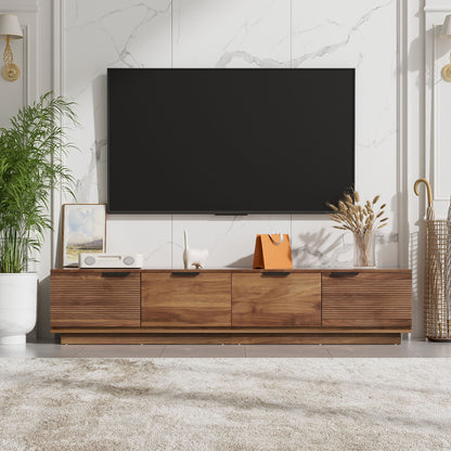 TV Stand, Entertainment Center &amp; Fluted Door &amp; Cable Management, Soft Closing Hinges - Walnut