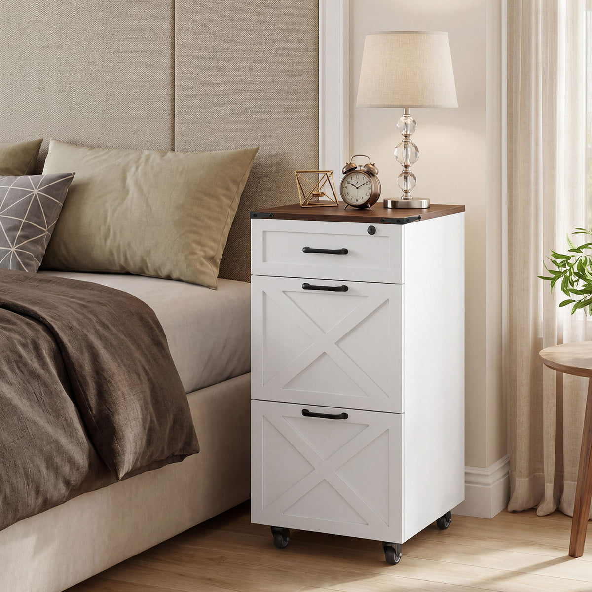 3 Drawer File Cabinet With Wheels, Vertical Rolling Storage For Letter / A4, Printer Stand &amp; Mobile Organizer For Home Office - White