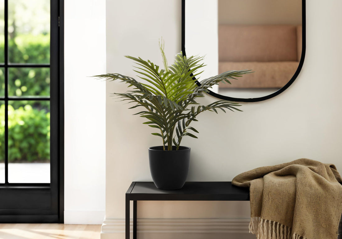 20&quot; Tall, Artificial Plant, Palm, Indoor, Faux, Fake, Table, Greenery, Potted, Real Touch, Decorative - Green / Black