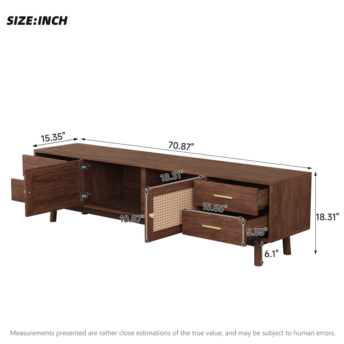 70" TV Stand With Doors For TVs Up To 80", Media Console With 4 Drawers &amp; Cable Holes - Dark Brown