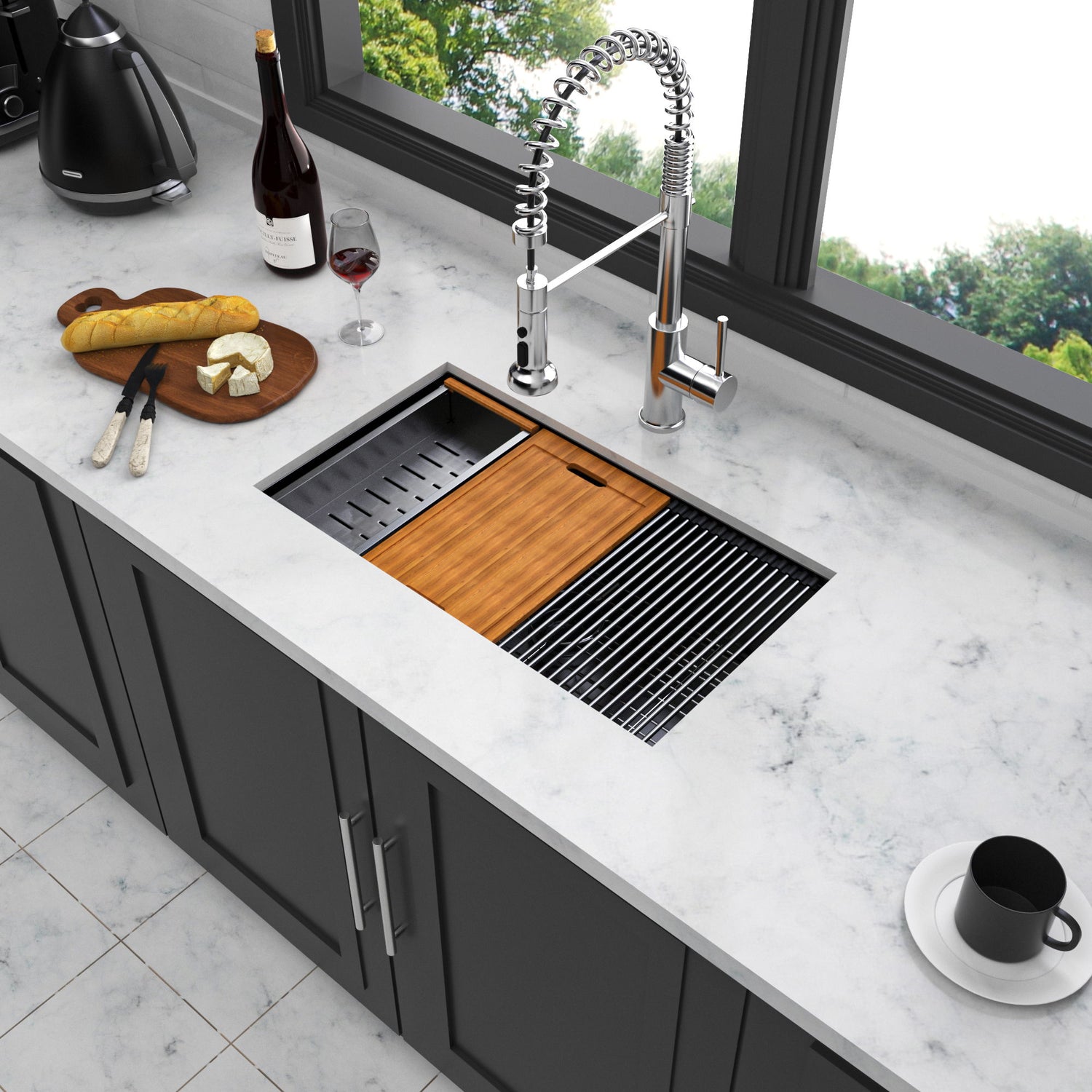 Workstation Kitchen Sink 30&quot; X 18&quot; X 10&quot; Single Bowl Undermount 16 Gauge - Gunmetal Black