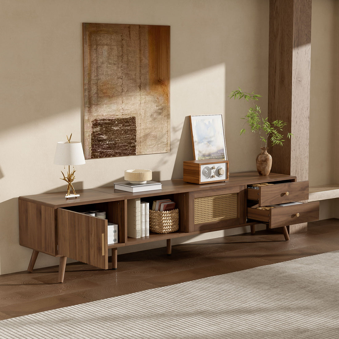 TV Stand With Storage Cabinets - Natural