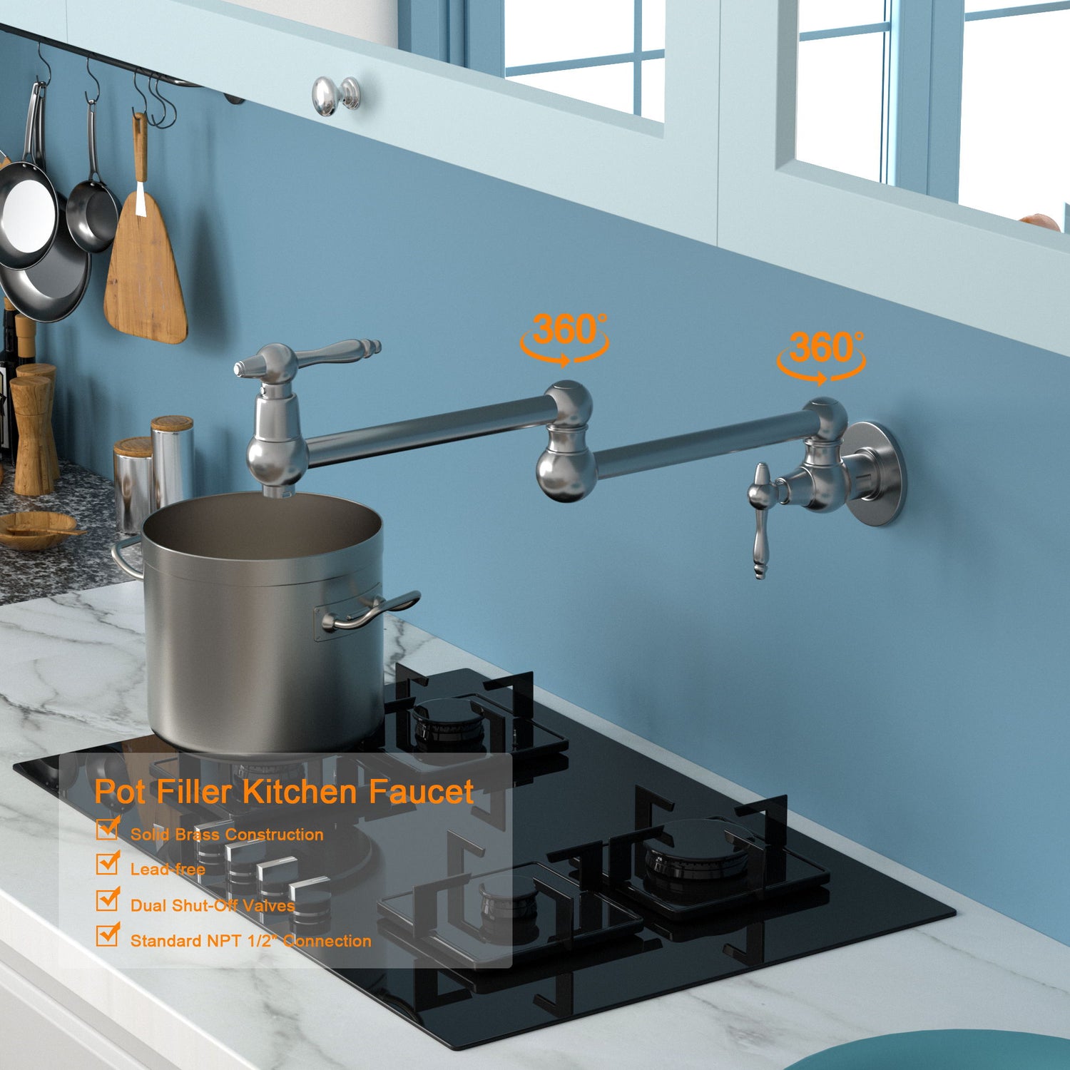 Modern Design Pot Filler Faucet Wall Mount Kitchen Sink Faucet Folding Stretchable