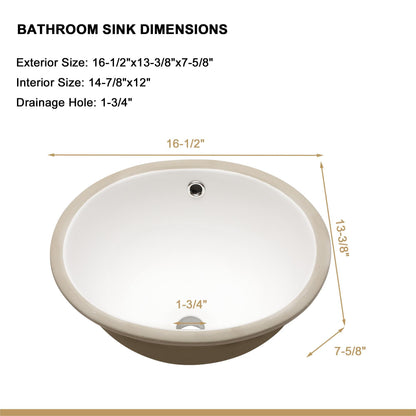 Elegant Ceramic Oval Undermount Bathroom Sink With Overflow