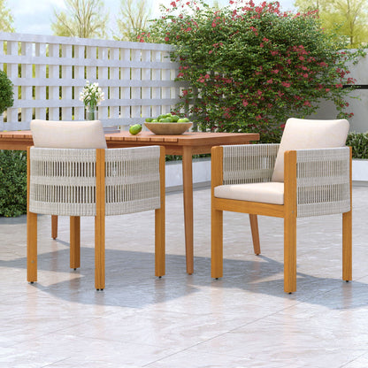 Outdoor Dining Chairs &amp; Rope Handles (Set of 2) - Beige / Teak