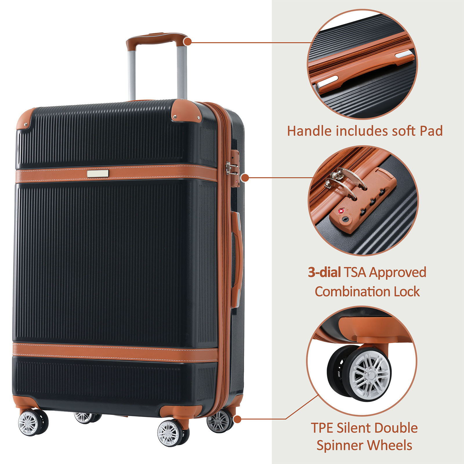 Hardshell Luggage Sets 3 Piece Double Spinner 8 Wheels Suitcase With Tsa Lock Lightweight 20&