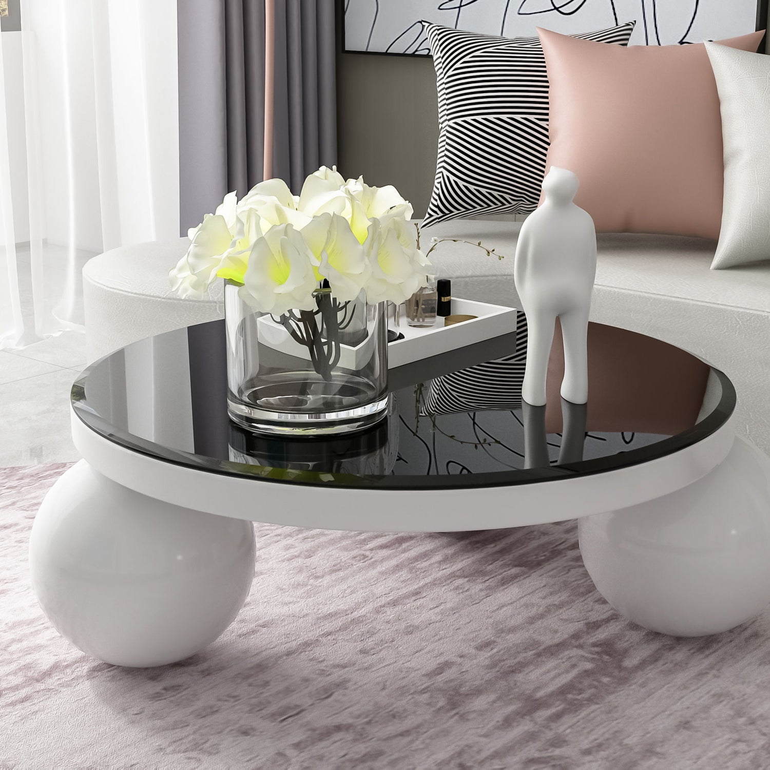 38.6&quot; Round Tempered Glass Table Top Glass Beveled Polished Edge