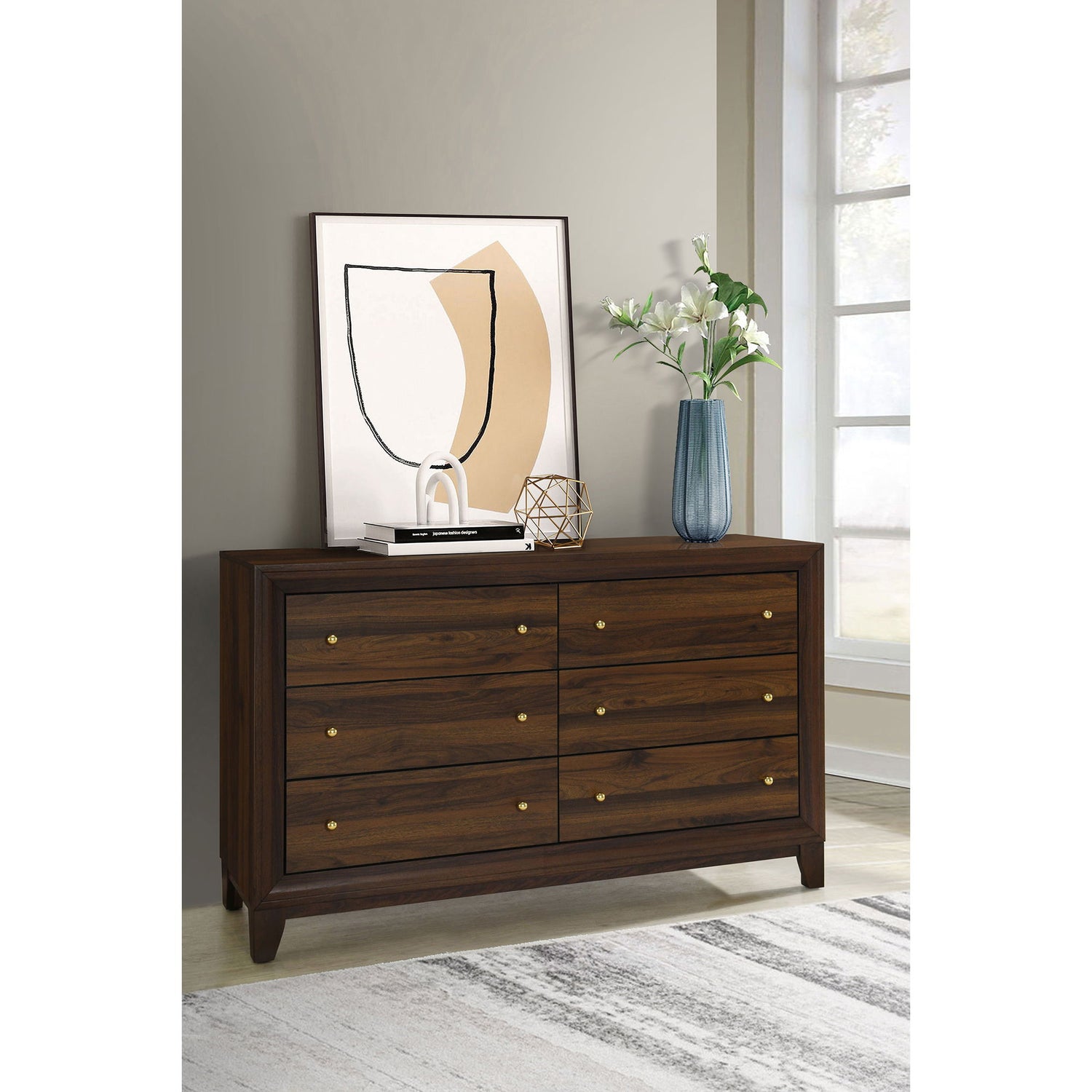Anza - 6 Drawer Dresser Cabinet - Walnut