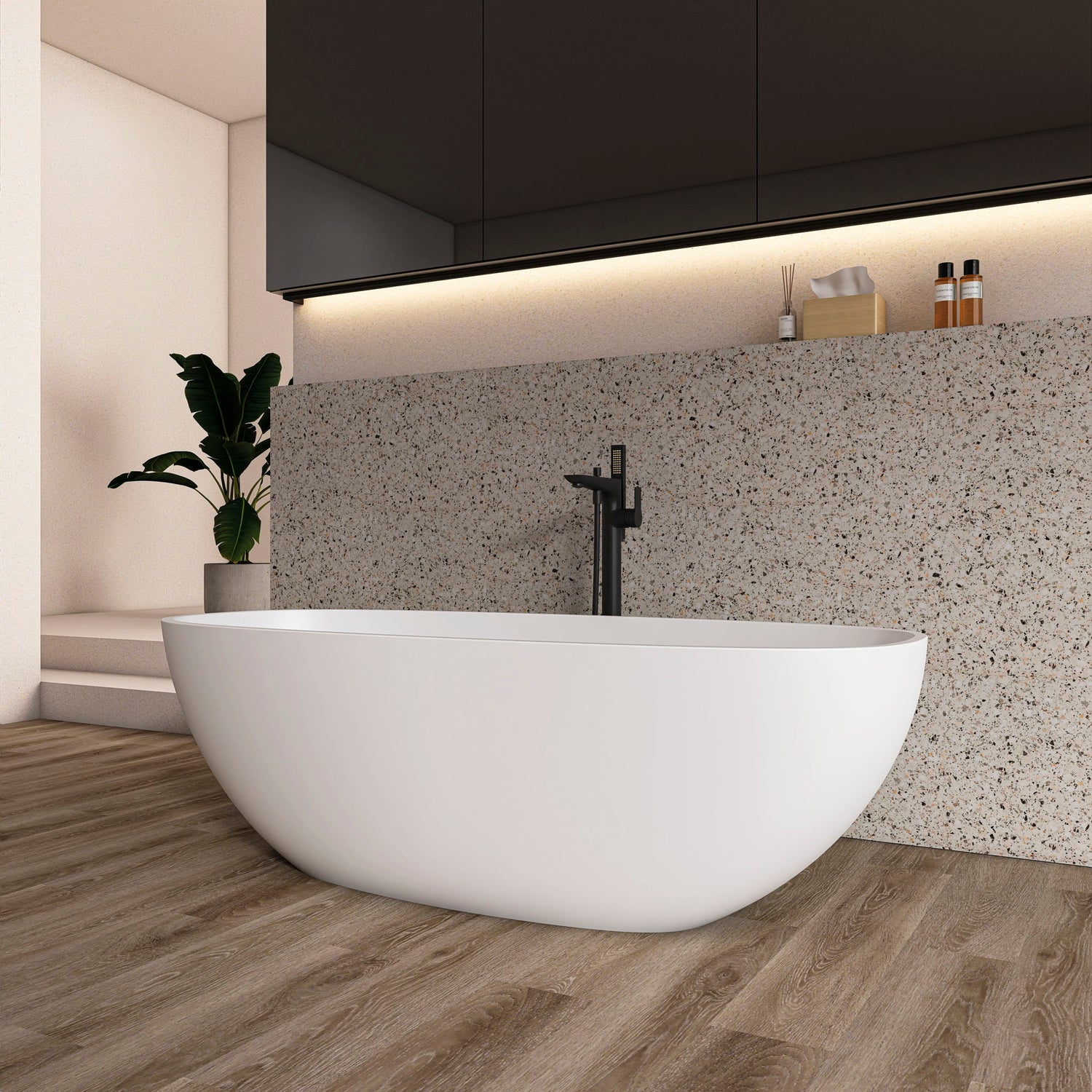 Soaking Bathtub, Freestanding, Solid Surface - Matte White