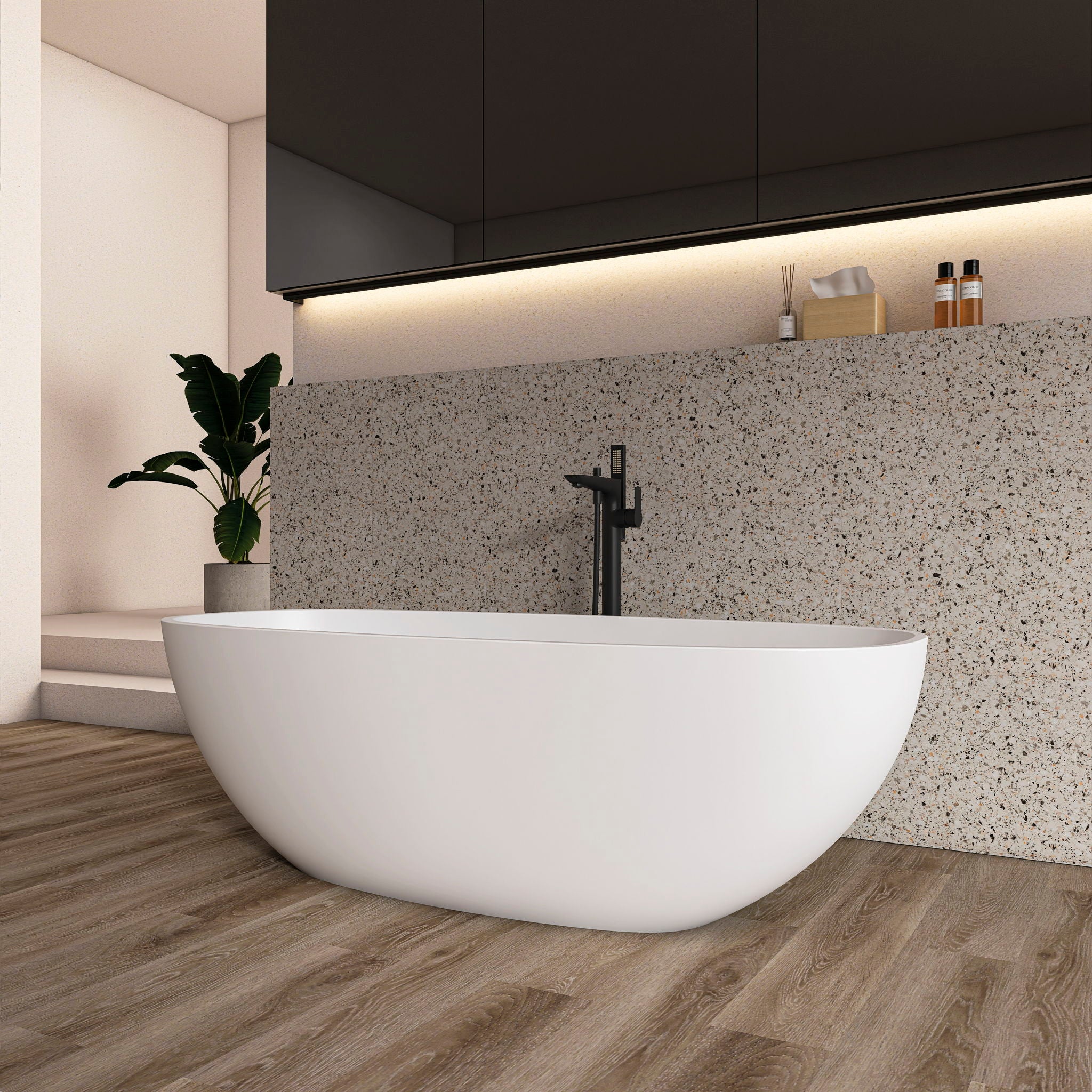 Soaking Bathtub, Freestanding, Solid Surface - Matte White