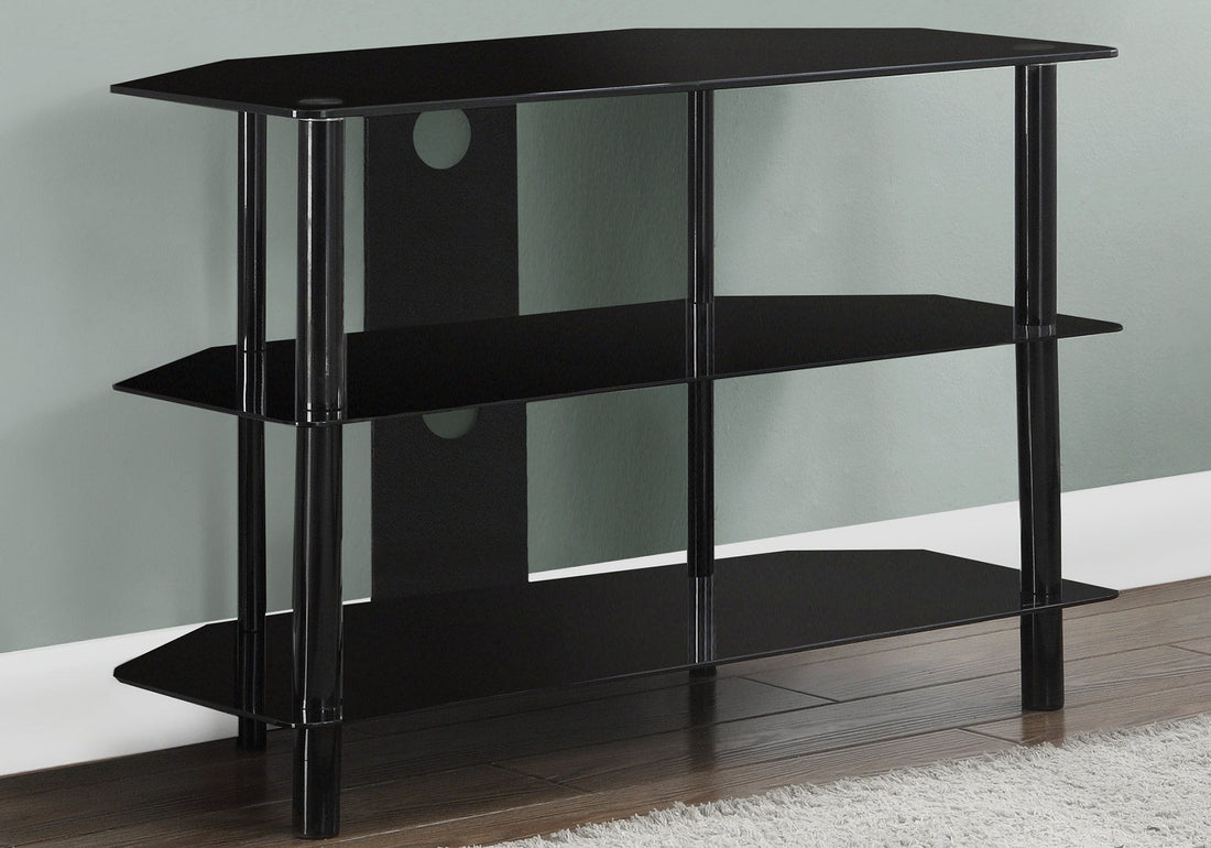 TV Stand, 36 Inch, Console, Media Entertainment Center, Storage Shelves, Contemporary &amp; Modern - Black