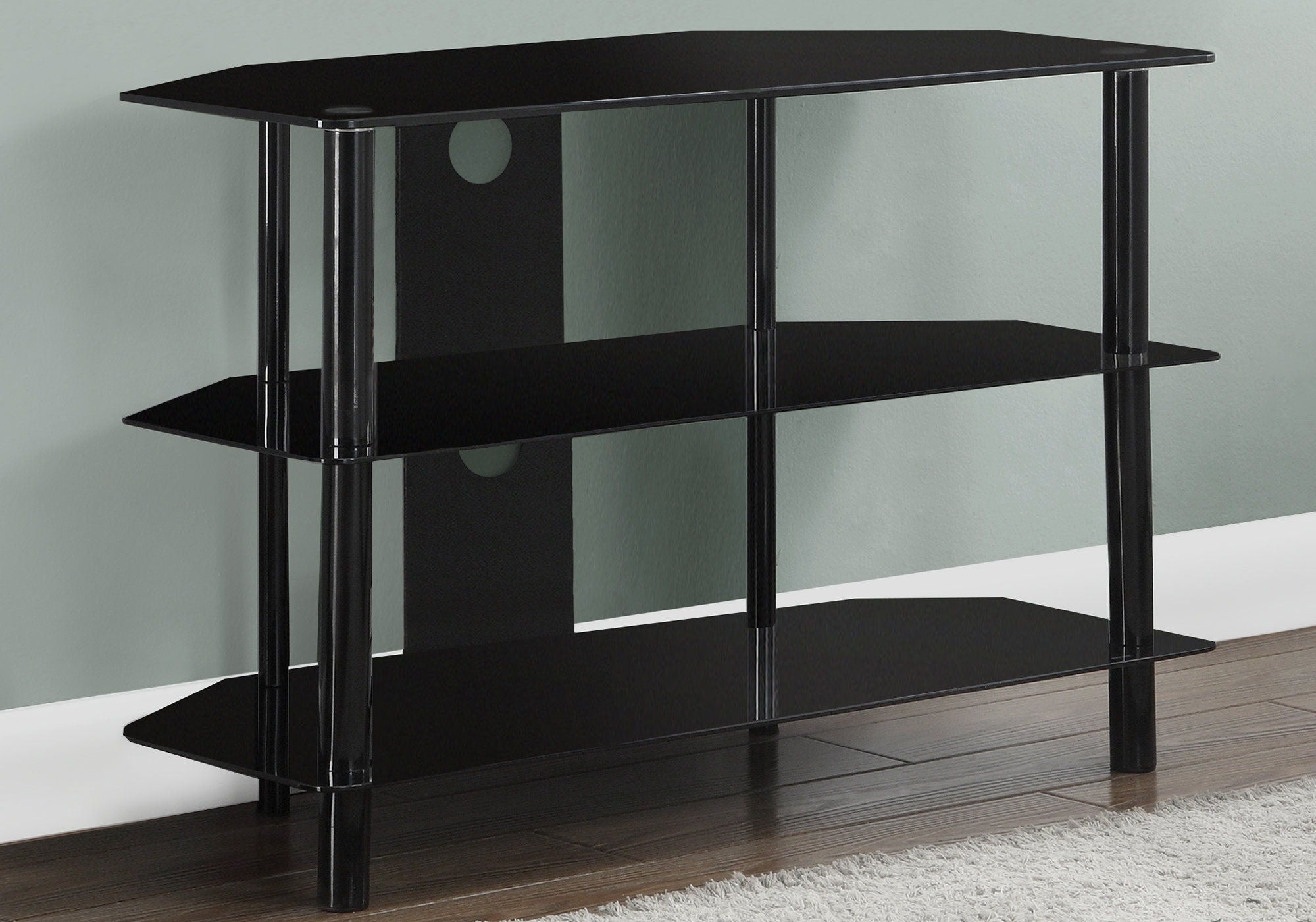 TV Stand, 36 Inch, Console, Media Entertainment Center, Storage Shelves, Contemporary &amp; Modern - Black