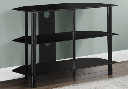 TV Stand, 36 Inch, Console, Media Entertainment Center, Storage Shelves, Contemporary &amp; Modern - Black