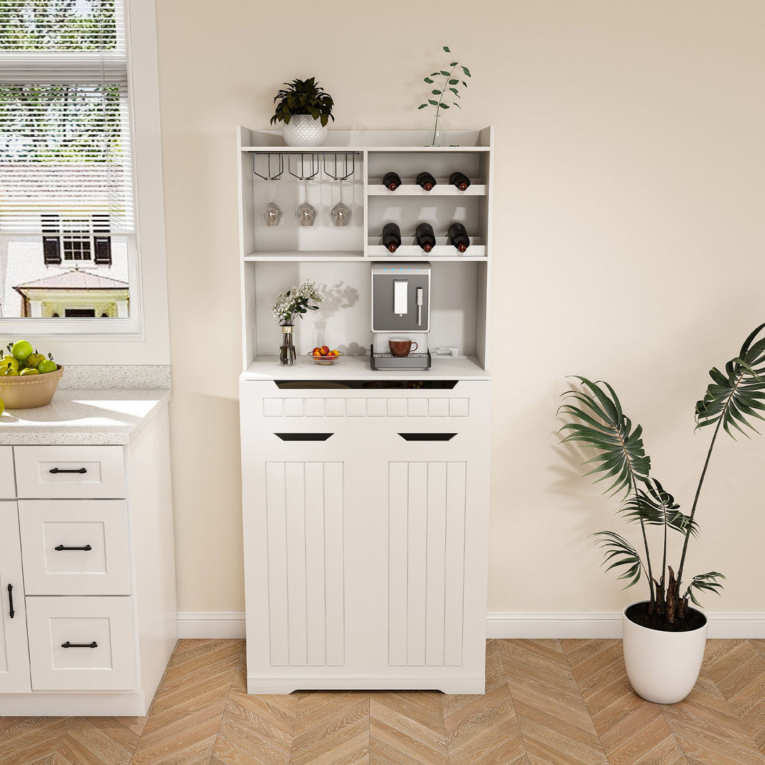 Modern Farmhouse Buffet Cabinet With Hutch Kitchen Storage Sideboard With Drawers &amp; Barn Doors - White