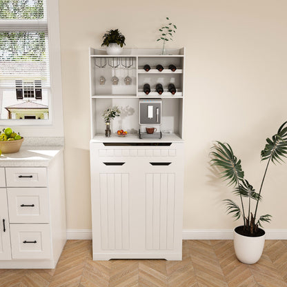 Modern Farmhouse Buffet Cabinet With Hutch Kitchen Storage Sideboard With Drawers &amp; Barn Doors - White
