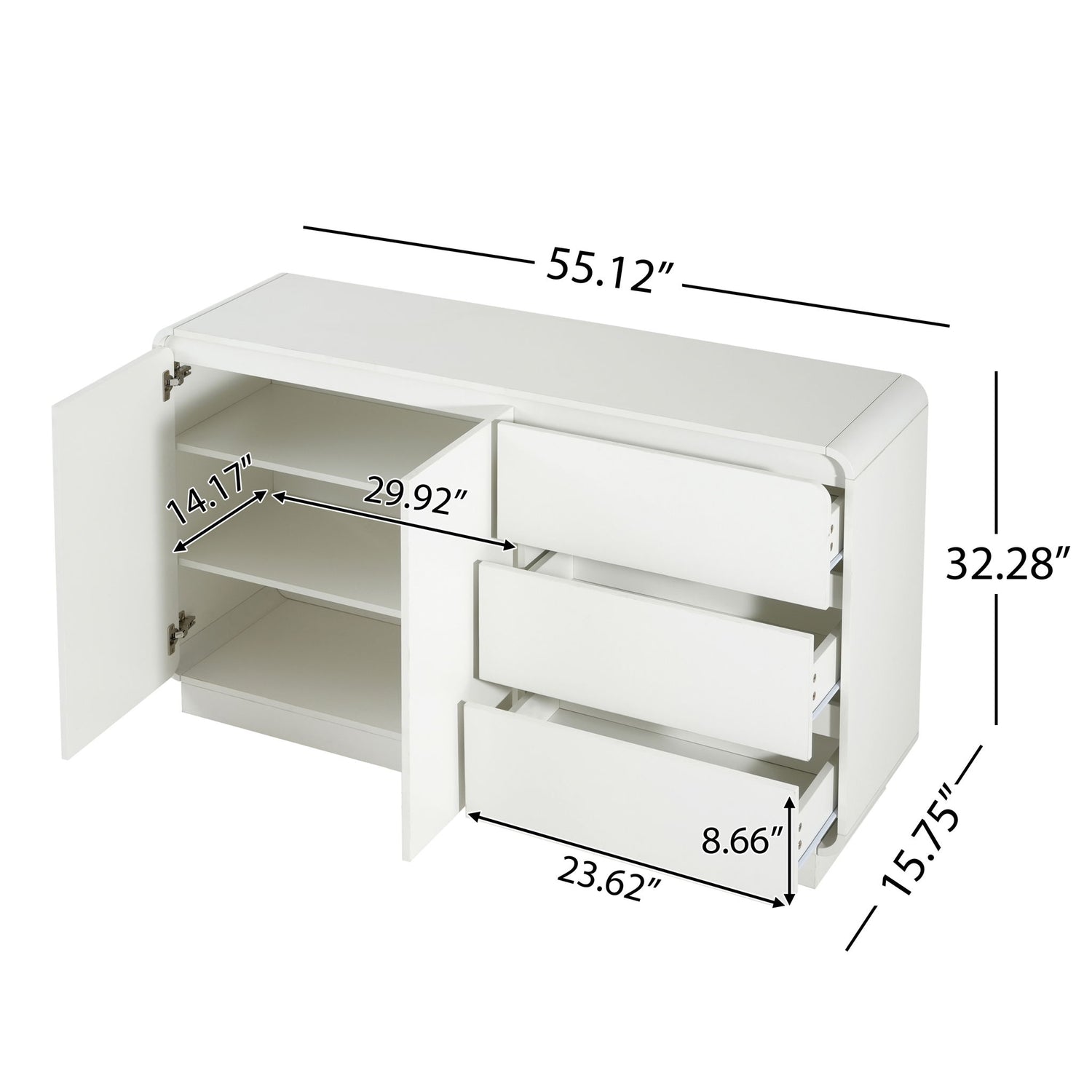Sideboard, Wide Storage With 2 Doors And 3 Drawers