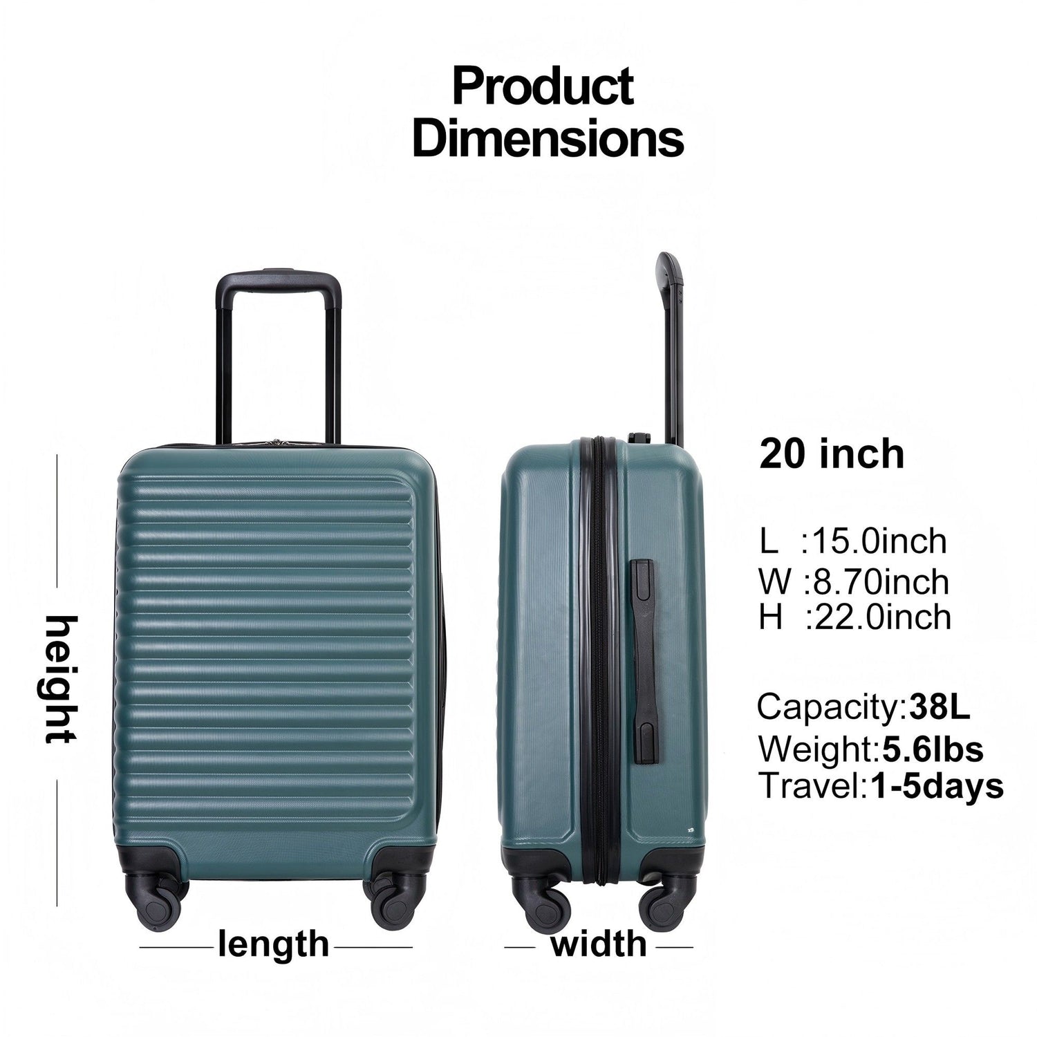20&quot; Carry On Luggage Lightweight Suitcase, Spinner Wheels