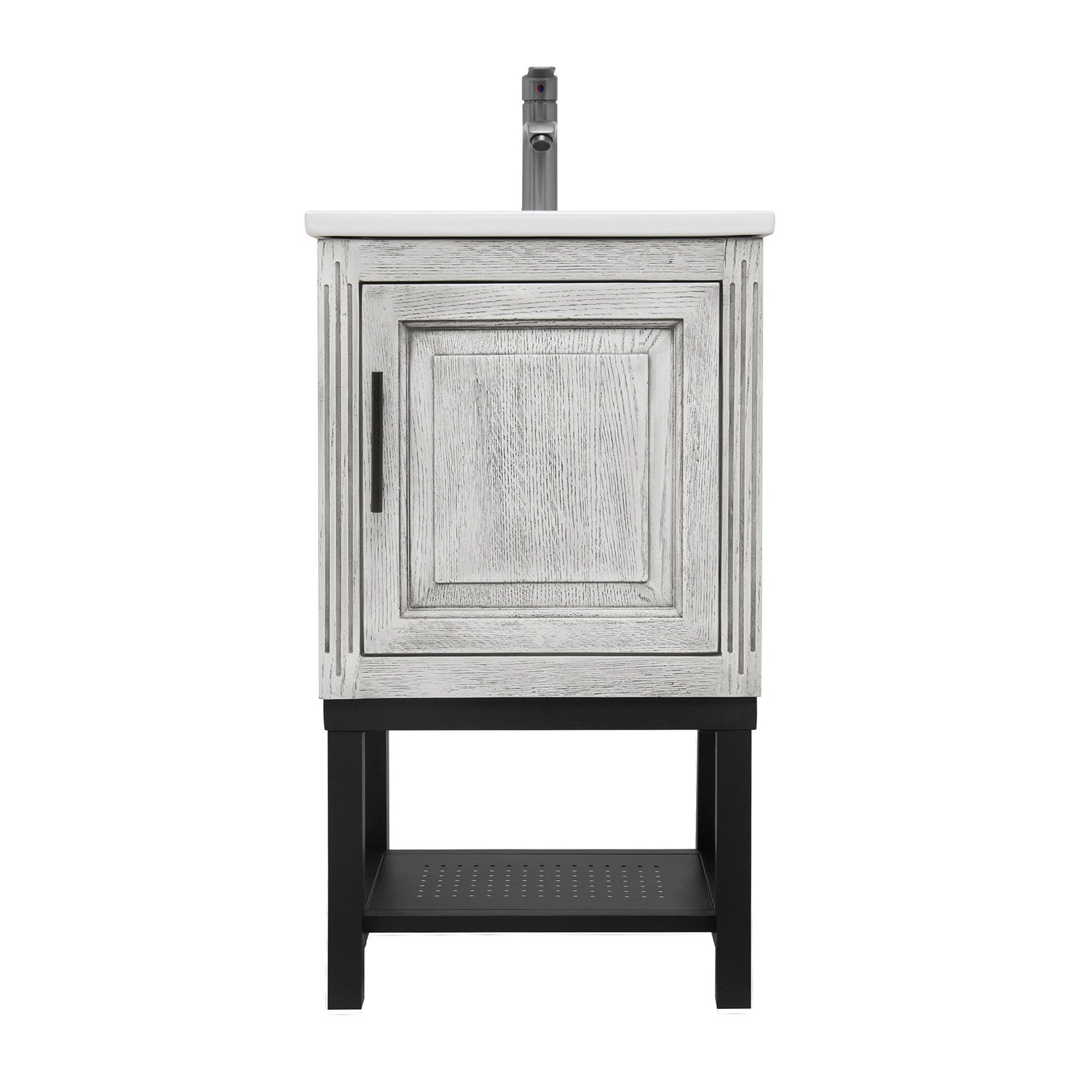 Modern Freestanding Bathroom Vanity With Ceramic Sink, Hot And Cold Faucet, 1 Door Cabinet &amp; Open Shelf