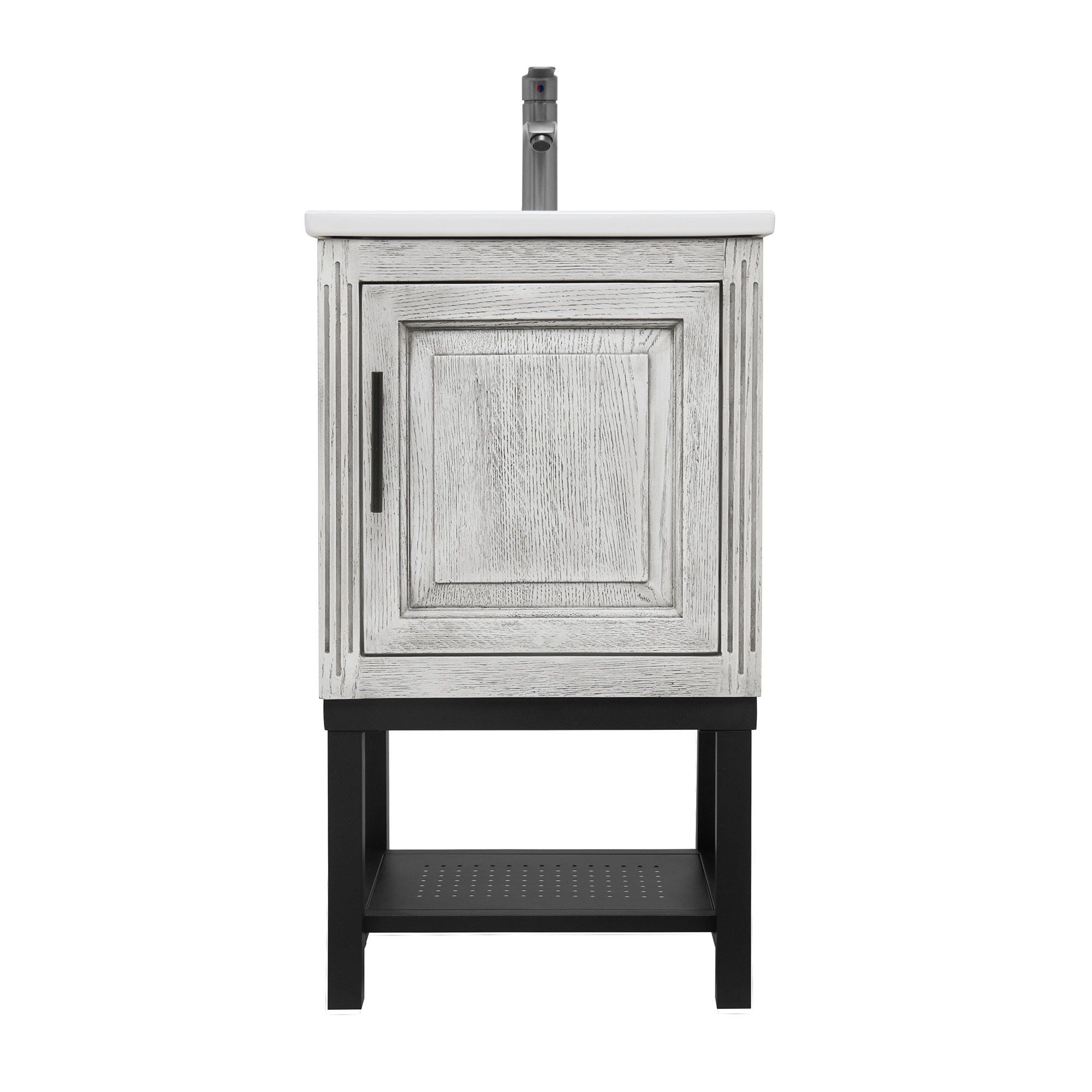 Modern Freestanding Bathroom Vanity With Ceramic Sink, Hot And Cold Faucet, 1 Door Cabinet &amp; Open Shelf