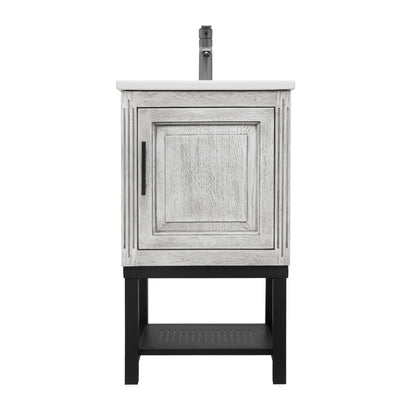 Modern Freestanding Bathroom Vanity With Ceramic Sink, Hot And Cold Faucet, 1 Door Cabinet &amp; Open Shelf