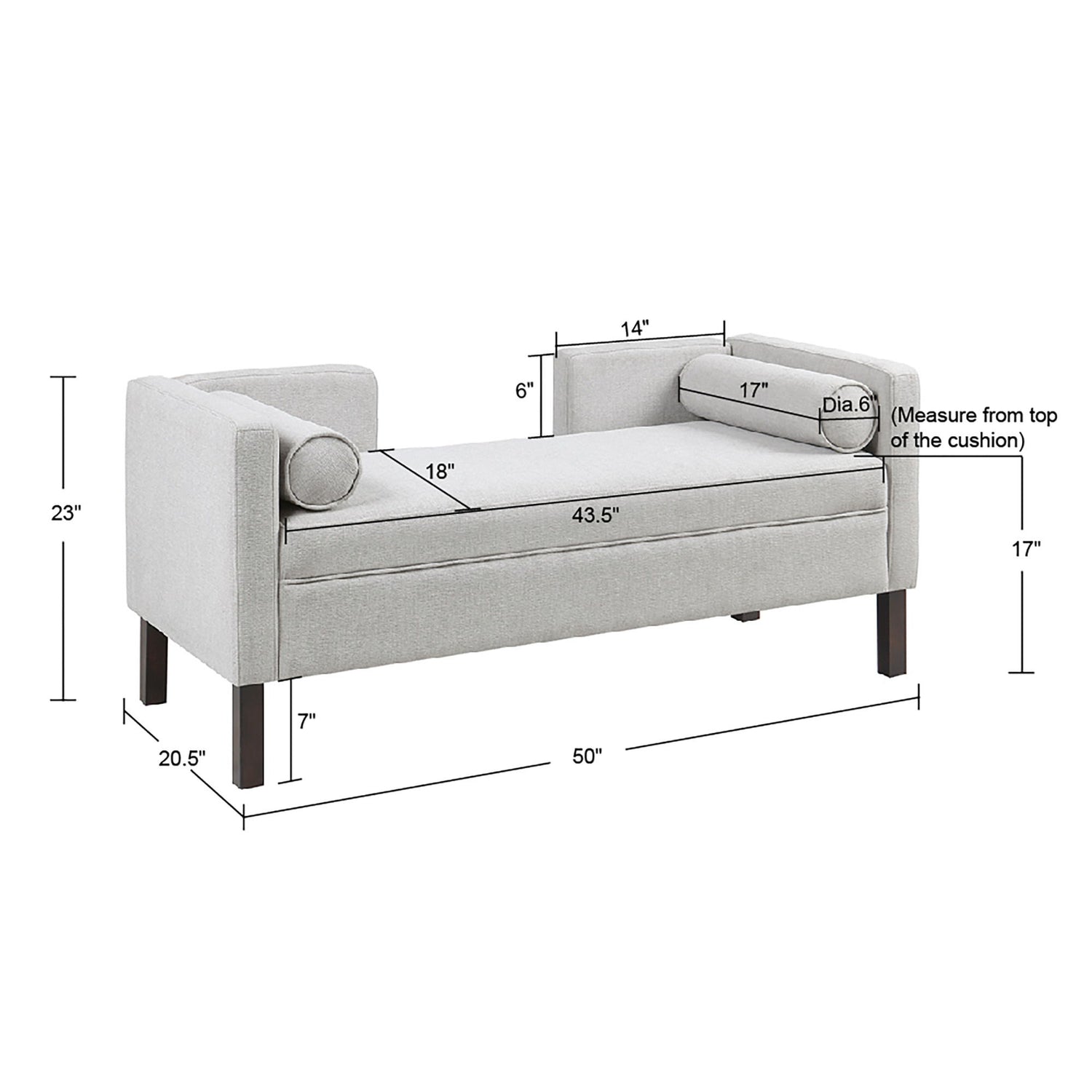 Upholstered Accent Bench With Open Back - Gray