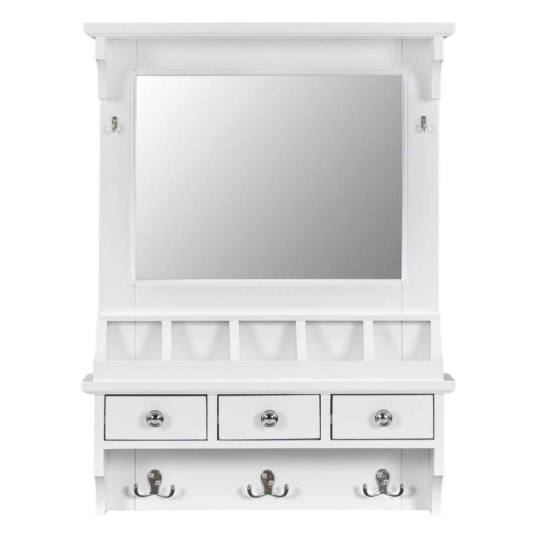 Floating Makeup Vanity With Big Mirror, Wall Mounted Storage Vanity With Drawers, Pockets &amp; Hooks, Space Saving Decorative Home Organizer - White