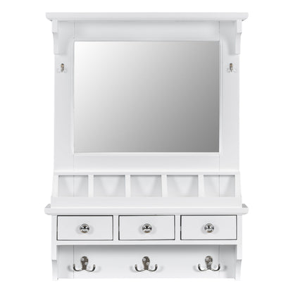 Floating Makeup Vanity With Big Mirror, Wall Mounted Storage Vanity With Drawers, Pockets &amp; Hooks, Space Saving Decorative Home Organizer - White