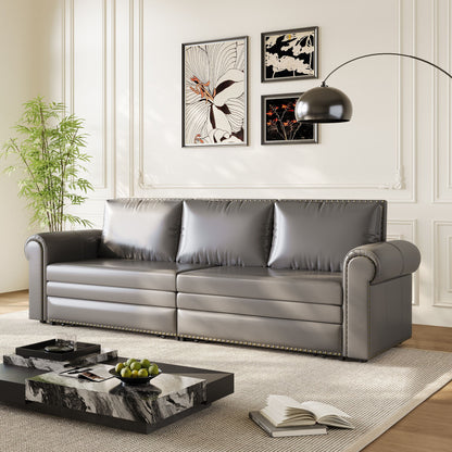 3 In 1 Convertible Sleeper Sofa With Nailhead Trim &amp; Rolled Arm