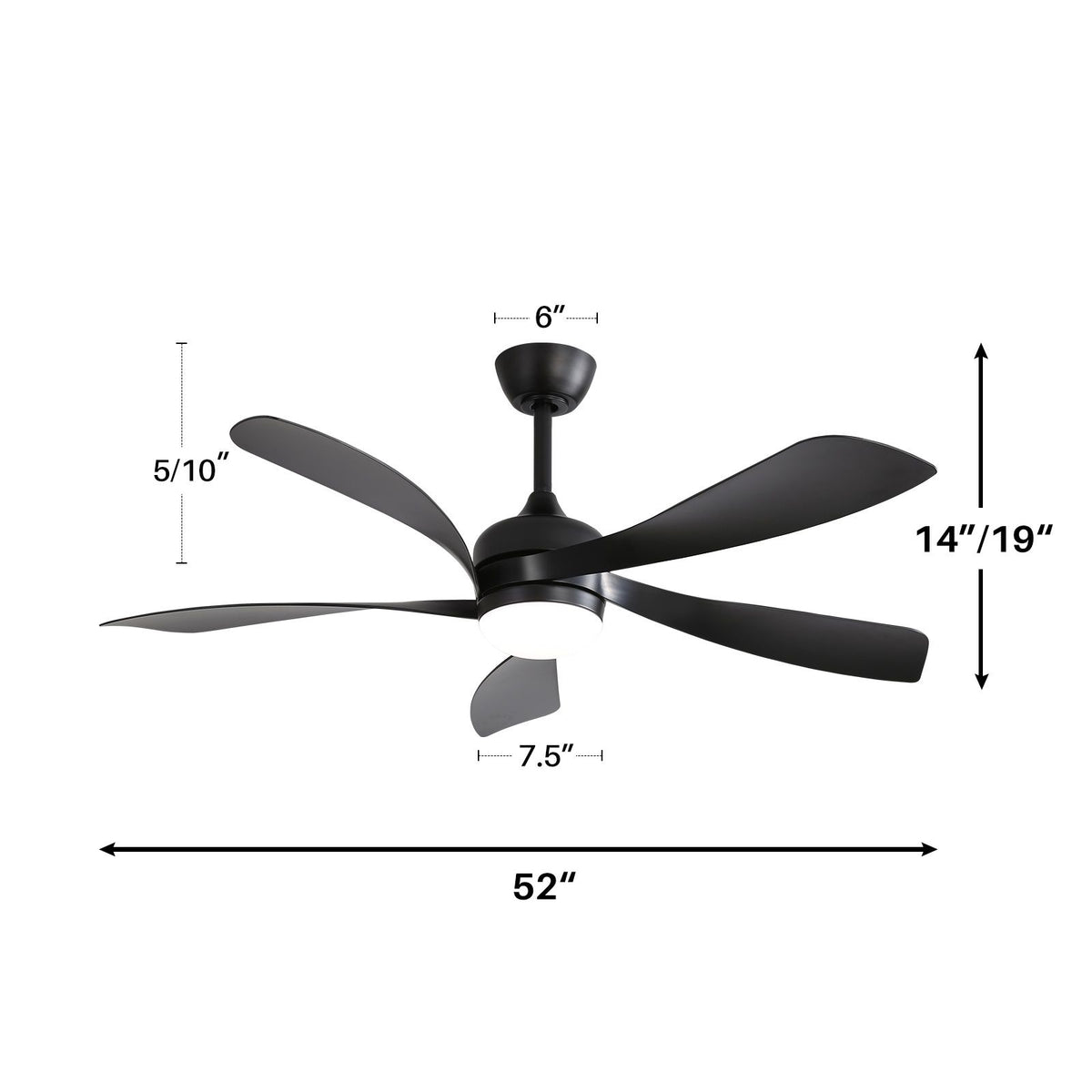 52" Low Profile Ceiling Fan With Remote Control Lights DC Motor For Patio Living Room - Black