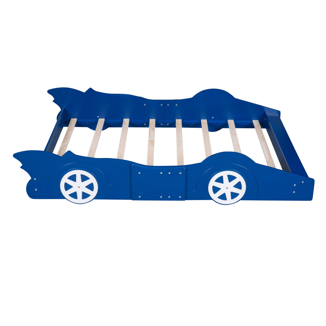 Full Size Race Car-Shaped Platform Bed &amp; Wheels - Blue