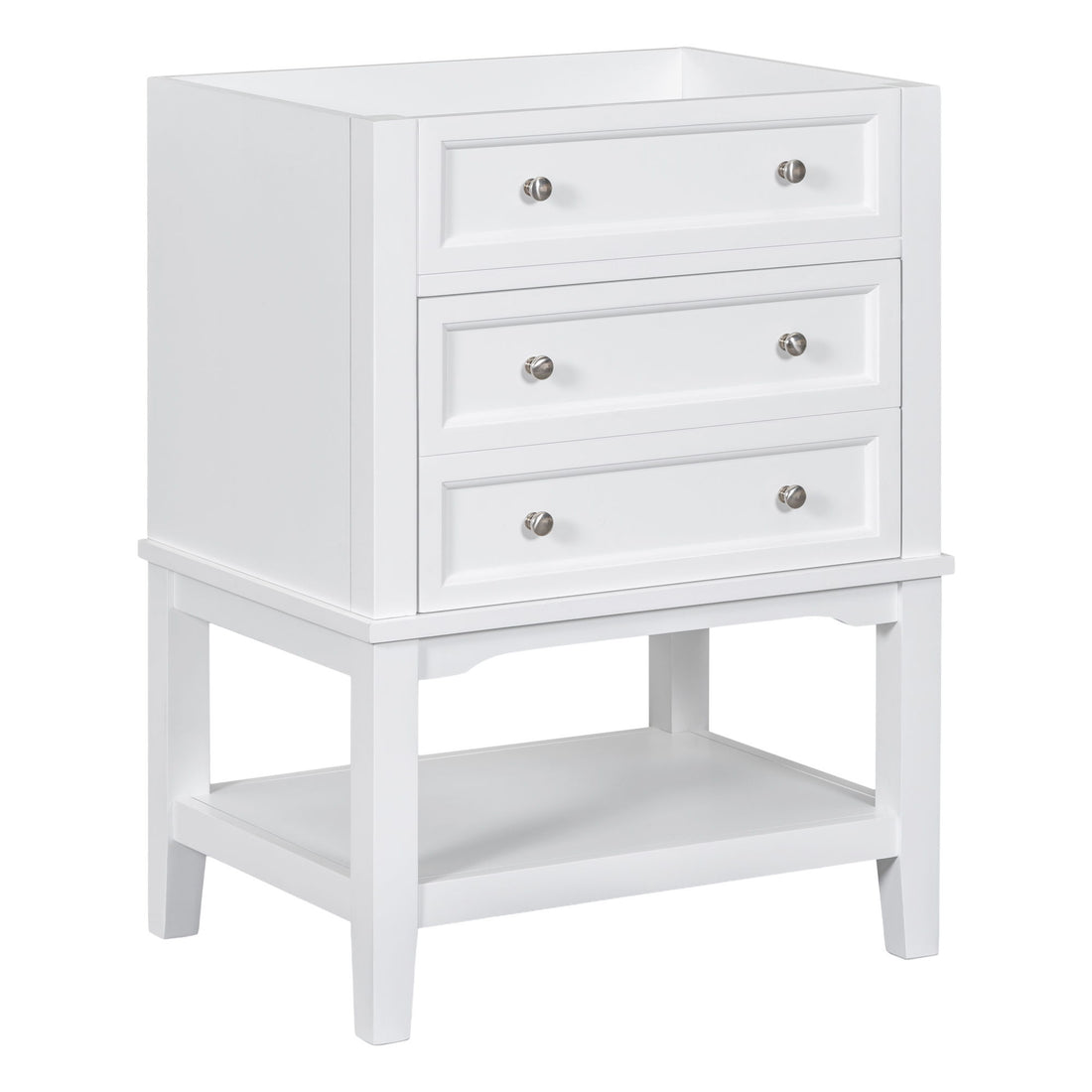24&quot; Bathroom Vanity Without Sink, Base Only, Storage Cabinet With Drawer And Open Shelf - White