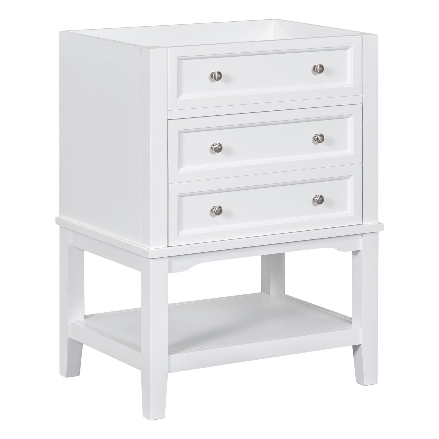 24&quot; Bathroom Vanity Without Sink, Base Only, Storage Cabinet With Drawer And Open Shelf - White