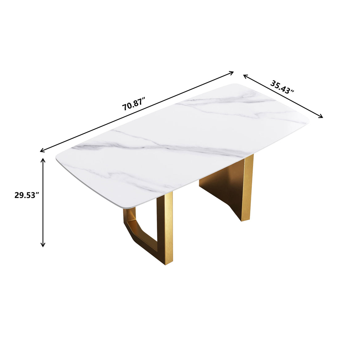 70.87&quot; Modern Artificial Stone White Curved Metal Leg Dining Table - White / Gold