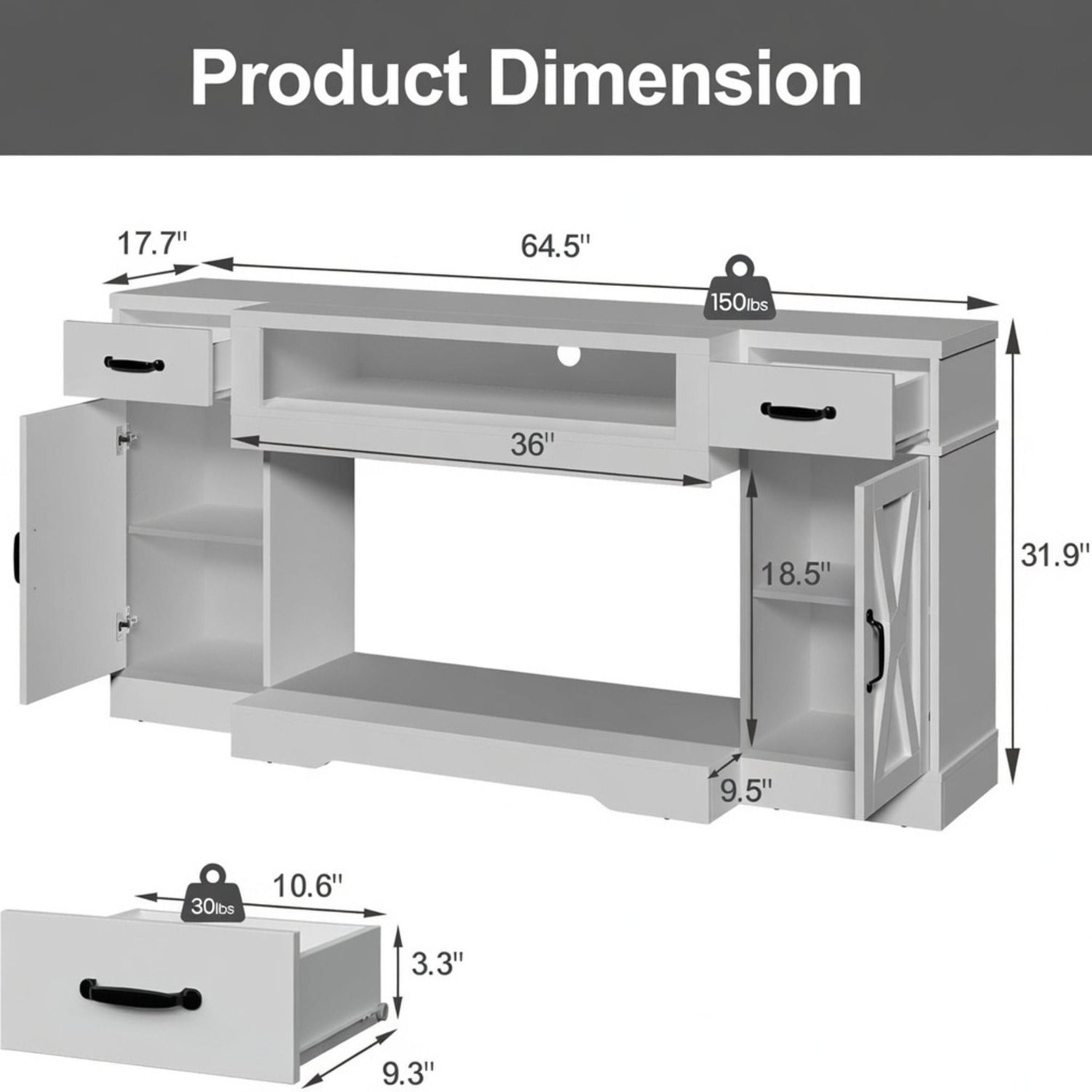 TV Stand With Adjustable Shelves &amp; Double Doors