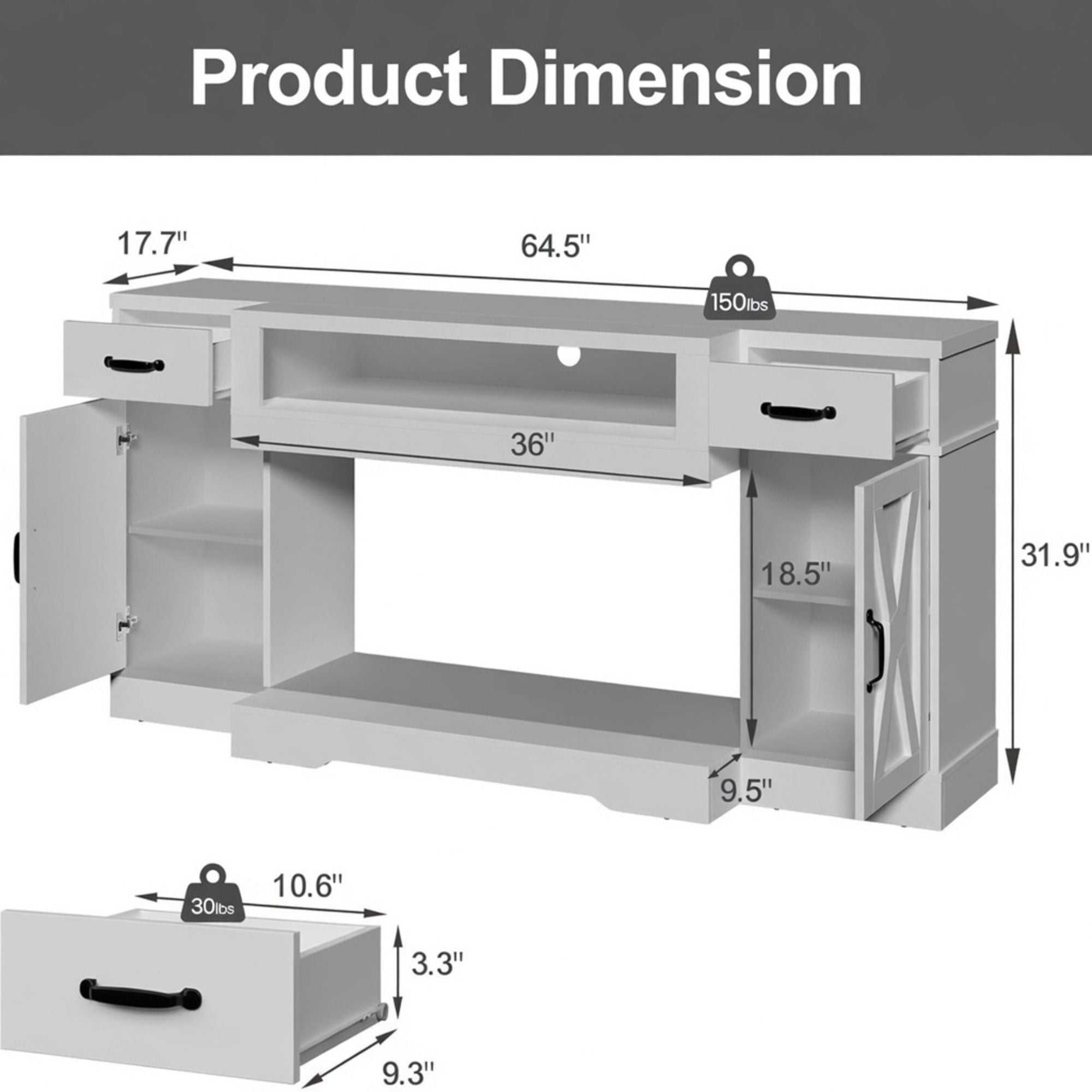 TV Stand With Adjustable Shelves &amp; Double Doors