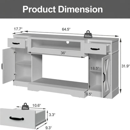 TV Stand With Adjustable Shelves &amp; Double Doors