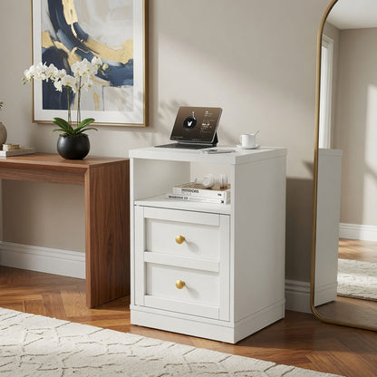 Nightstand With Door &amp; Shelf, 2 Drawer Side Table