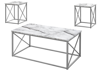 Table Set, Coffee, End, Side, Accent, Living Room, Marble Look Laminate, Contemporary &amp; Modern (Set of 3)