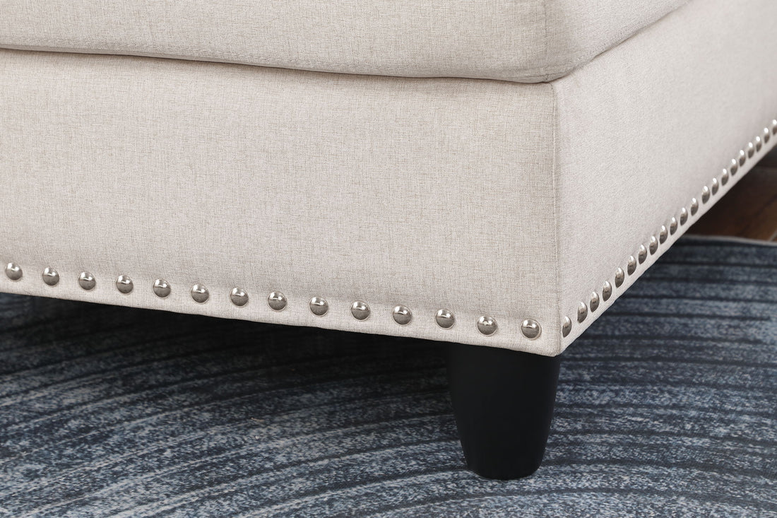 Alger - Wide Left Hand Facing Sofa &amp; Chaise With Ottoman - Beige