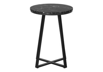 Accent Table, Side, Round Marble Look Contemporary &amp; Modern - Black