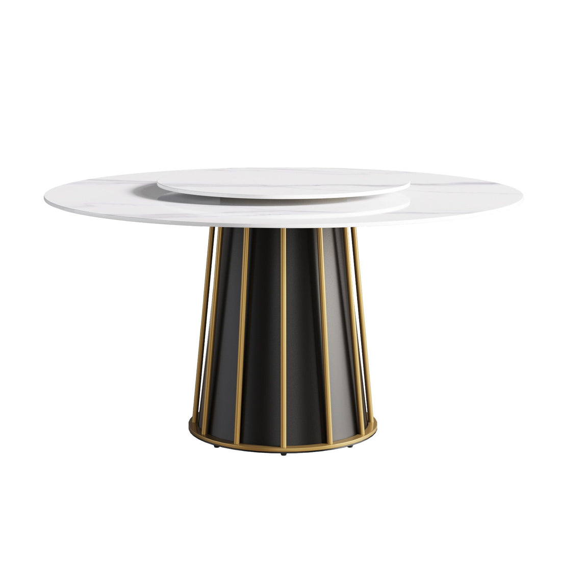 59.05&quot; Modern Artificial Stone Round Panel Metal Iron Base Dining Table, Can Accommodate 8 People Artificial Stone Turntable (Not Including Chairs) - White / Black