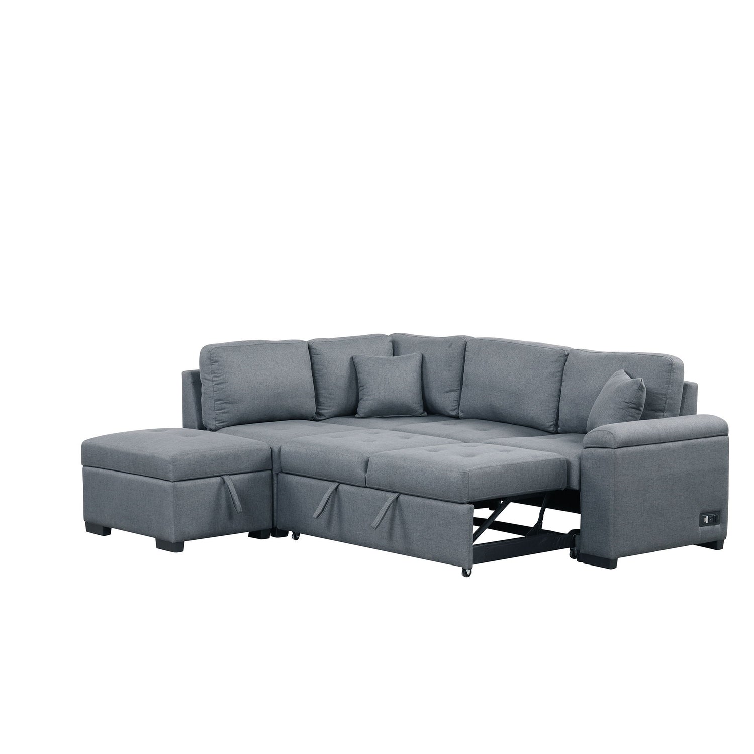 Sleeper Sectional Sofa, L-Shape Corner Couch Sofa Bed With Storage Ottoman &amp; Hidden Arm Storage &amp; USB Charge For Living Room Apartment