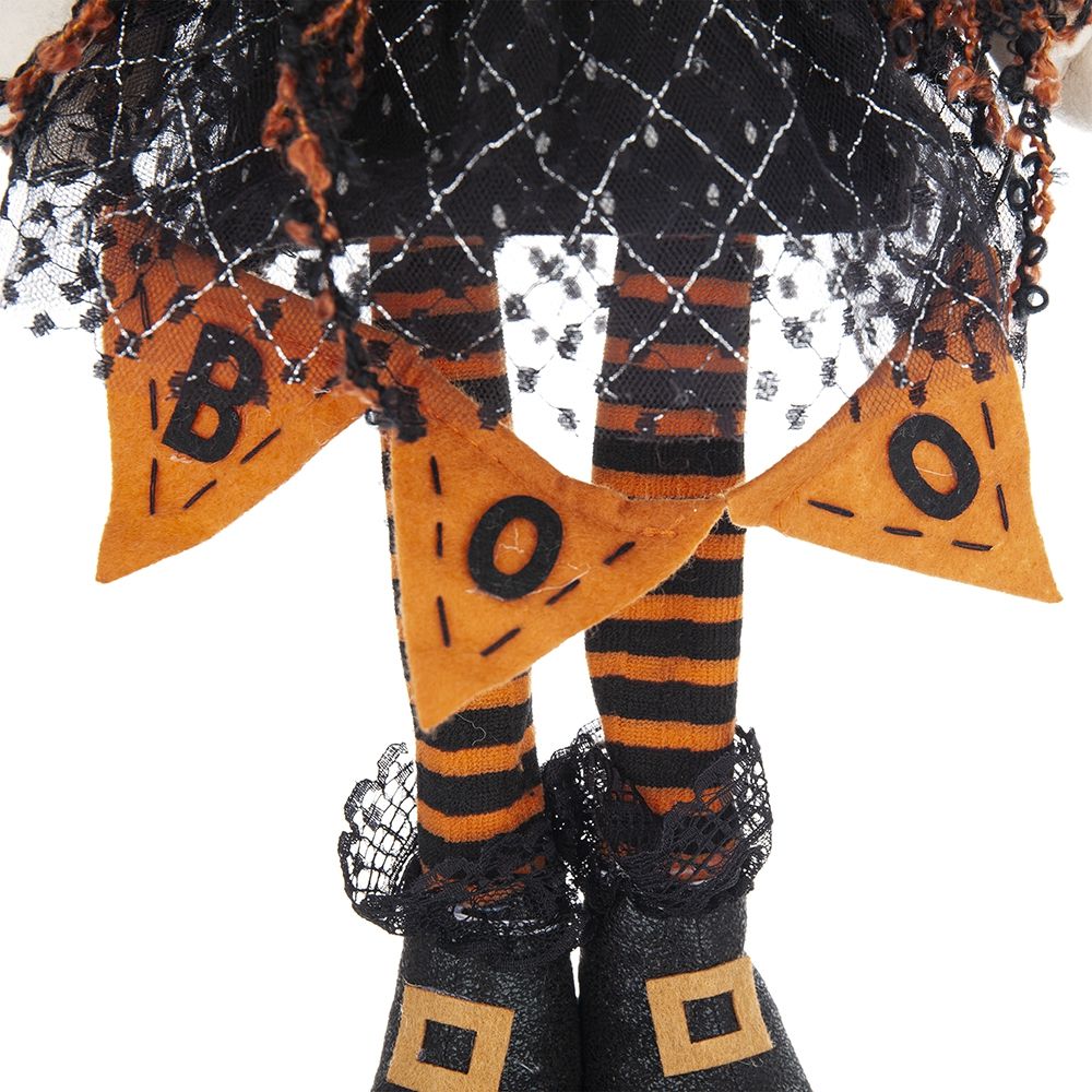 Standing Gnome With Banner &amp; Spring Body, For Halloween Decor - Black / Orange / White