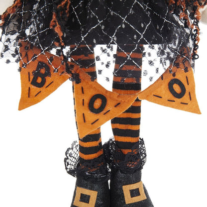 Standing Gnome With Banner &amp; Spring Body, For Halloween Decor - Black / Orange / White