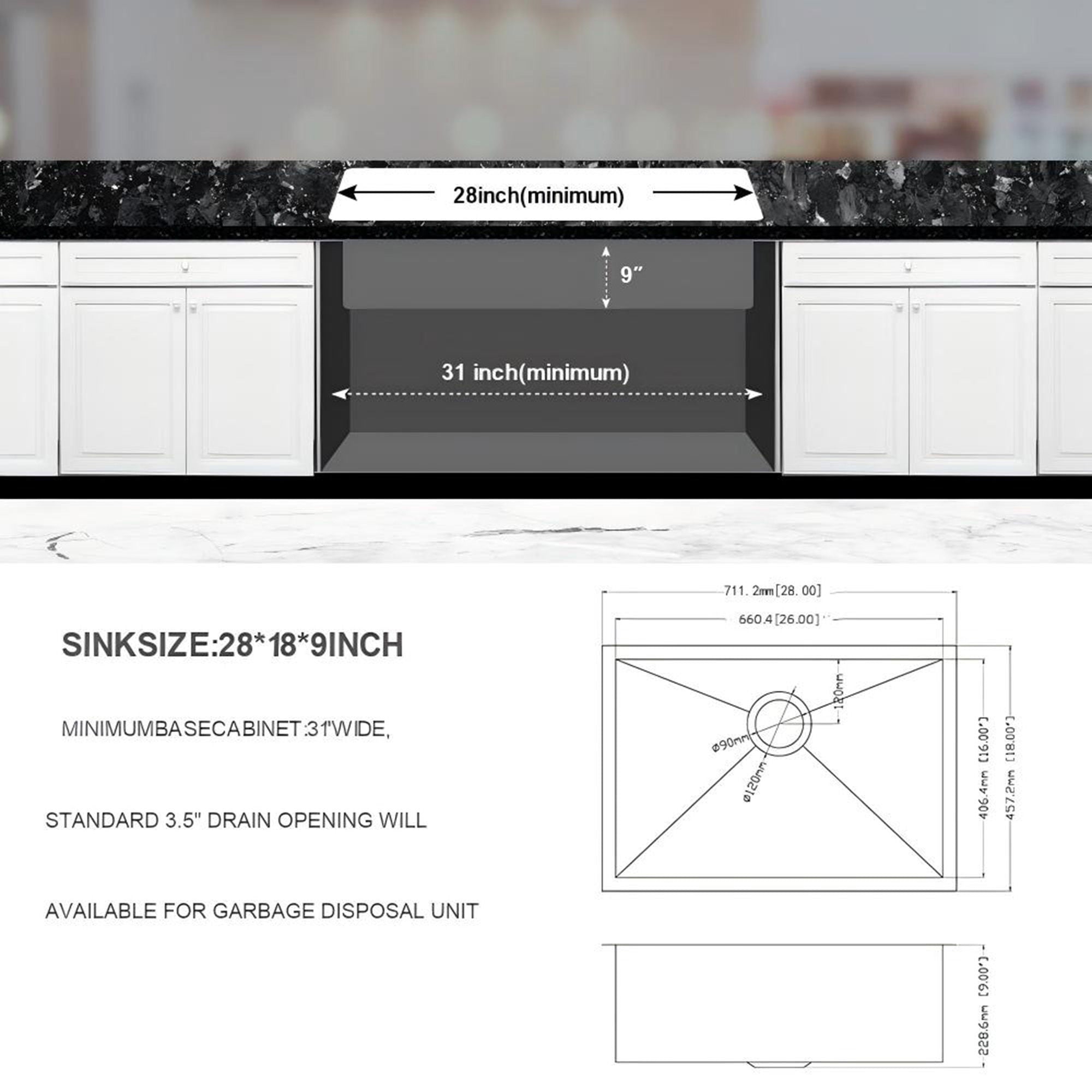 Undermount Stainless Steel Kitchen Sink, Deep Single Bowl Basin