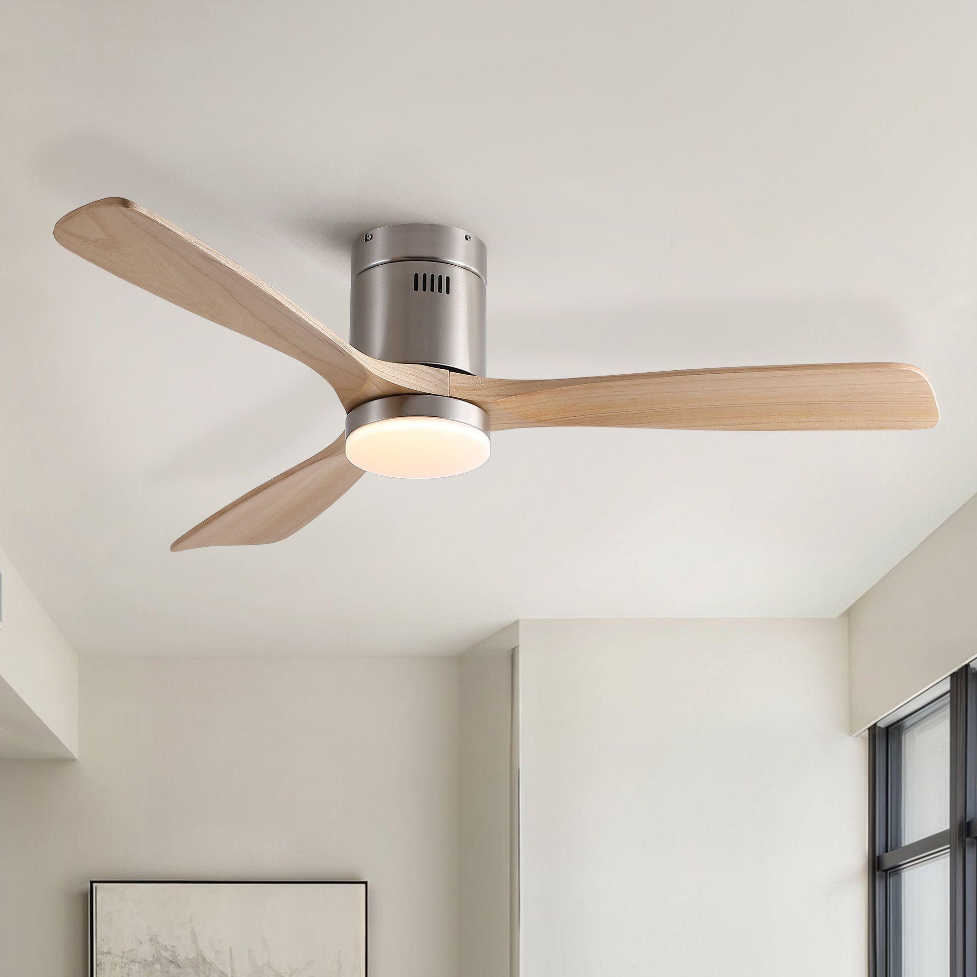 Low Profile Flush Mount Intergrated LED Ceiling Fan With Light And Silent Reversible Motor